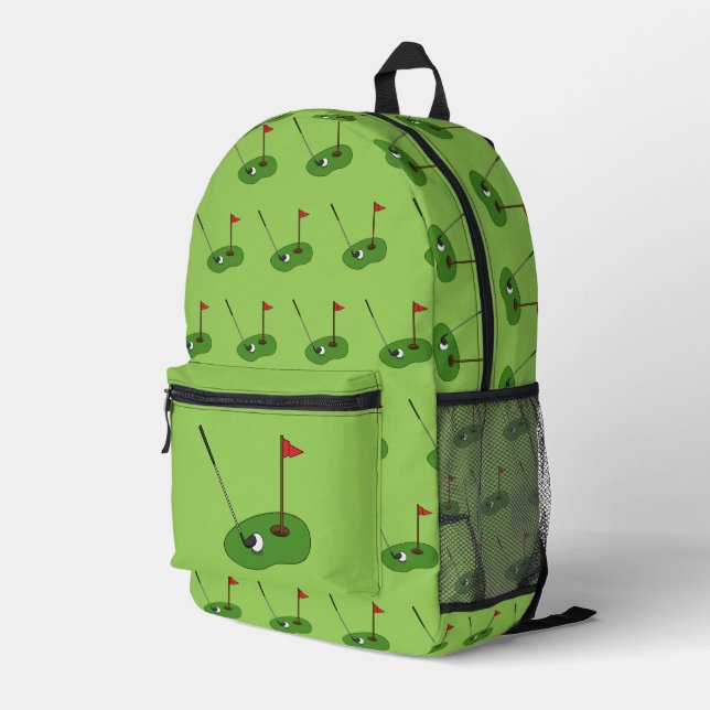 Golf Course Hole mit Flaggenmuster Bedruckter Rucksack (Rückseitige Ecke Rechts)