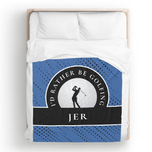 Golf Custom Golfer Monogram Silhouette Blue Black Fleecedecke