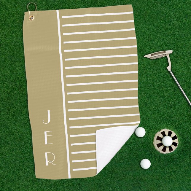 Golf Custom Initials | Goldweiße, moderne Streifen Golfhandtuch (Von Creator hochgeladen)