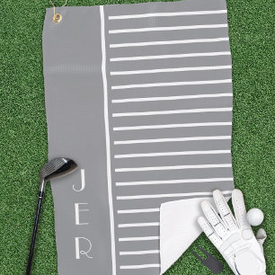 Golf Custom Initials Treny Gray Modern Stripes Golfhandtuch
