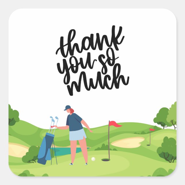Golf danke Ihnen, dass die Golferin grün ist Quadratischer Aufkleber (Vorderseite)