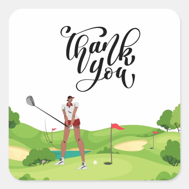 Golf danke Ihnen, dass die Golferin grün ist Quadratischer Aufkleber (Vorderseite)