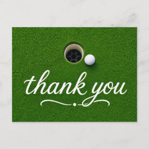Golf Danke-Karte mit Ball auf grünem Gras Postkarte
