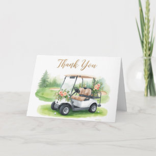 Golf Danke mit Golfwagen und Blumen Karte