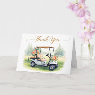 Golf Danke mit Golfwagen und Blumen Karte