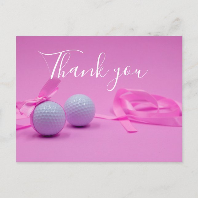 Golf Dankeschön Karte mit Golfball auf Rosa (Vorderseite)