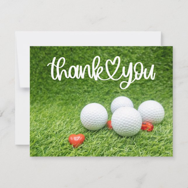 Golf Dankeschön Karte mit Golfball und Herz Liebe (Vorderseite)
