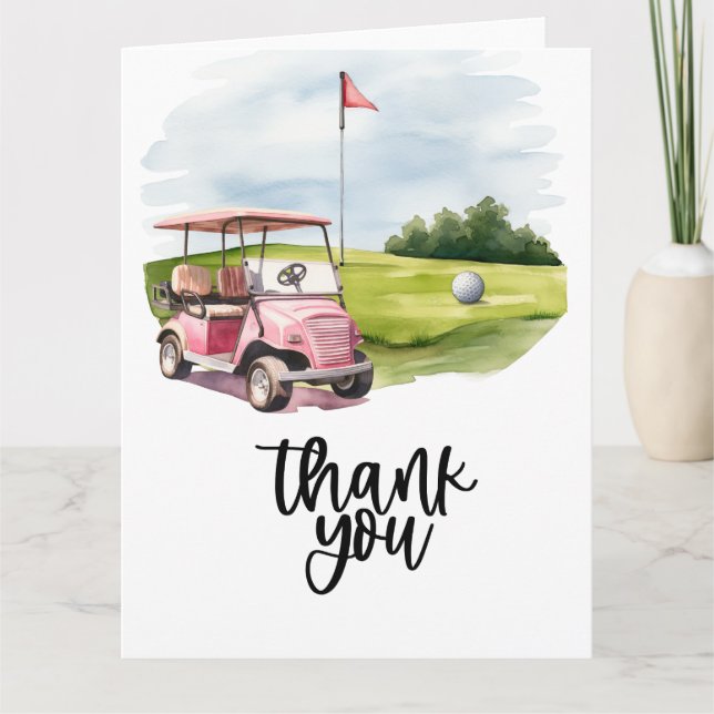Golf Dankeschön Karte mit Golfwagen Aquarell (Vorderseite)