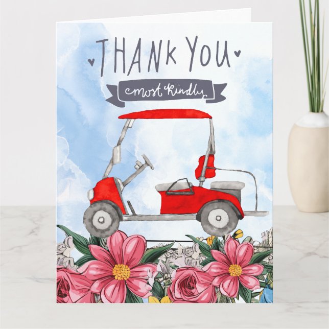 Golf Dankeschön Karte mit Golfwagen Aquarell (Vorderseite)