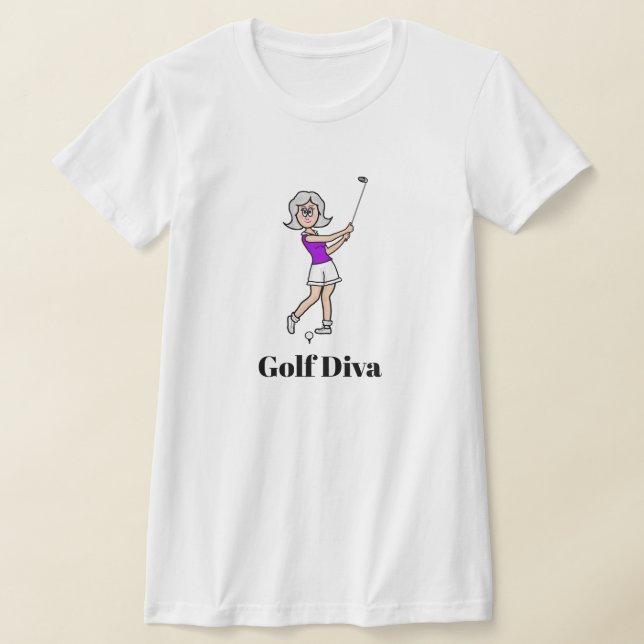 Golf Diva Grey Cheveux Lady T-shirt Golfer (Poser)