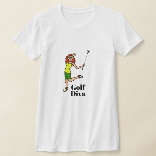 Golf Diva Red Head Auburn Female Golfer T-shirt (Poser)