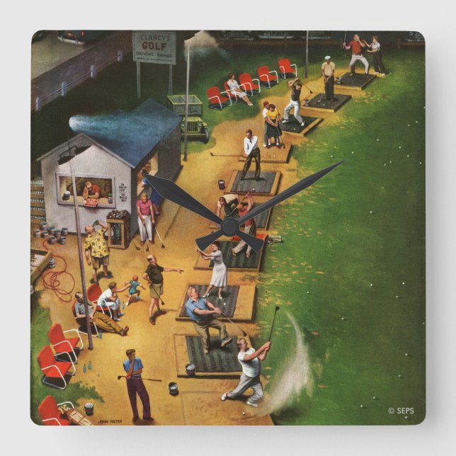 Golf Driving Range by John Falter Quadratische Wanduhr (Vorderseite)