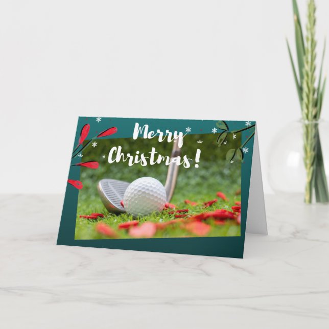 Golf-Eisen und Kugel auf grüne Weihnachten Karte (Vorderseite)
