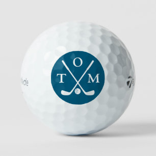 Golf Elegant Modern Blau Monogramm-Typografie Name Golfball