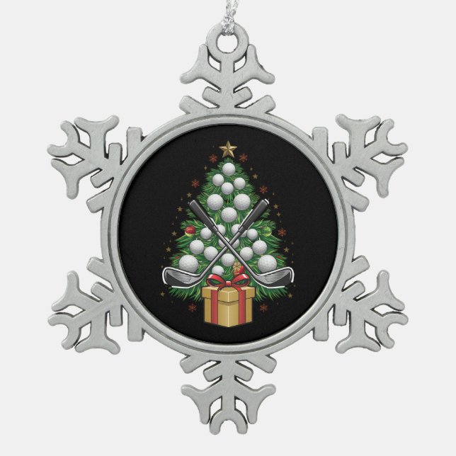 Golf Equipment Christmas Tree Christmas Golf Schneeflocken Zinn-Ornament (Vorderseite)