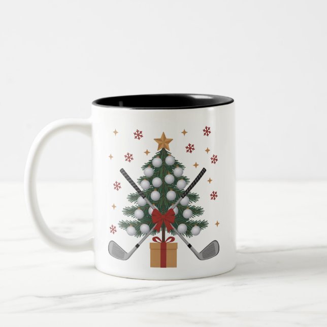 Golf Equipment Christmas Tree Christmas Golf Zweifarbige Tasse (Links)