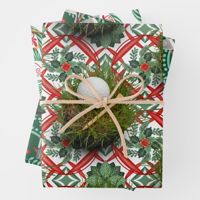Golf Equipment on Christmas themed Geschenkpapier Set (Beispiel)
