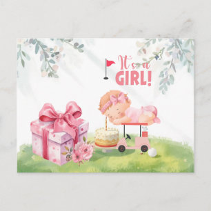 Golf Es ist BABY-Golferin auf Golfkarren Postkart Postkarte
