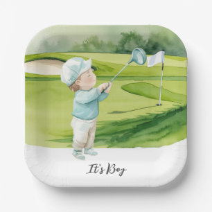 Golf Es ist ein Junge zur Babyparty Pappteller