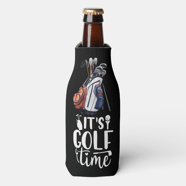 Golf es ist Golfzeit für Golfer Flaschenkühler (Flaschenvorderseite)