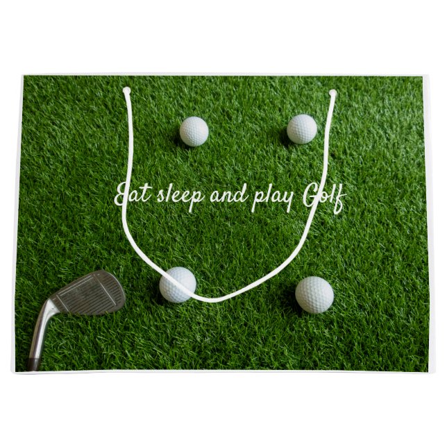 Golf Essen schlafen und spielen mit Golfbälle auf  Große Geschenktüte (Vorderseite)