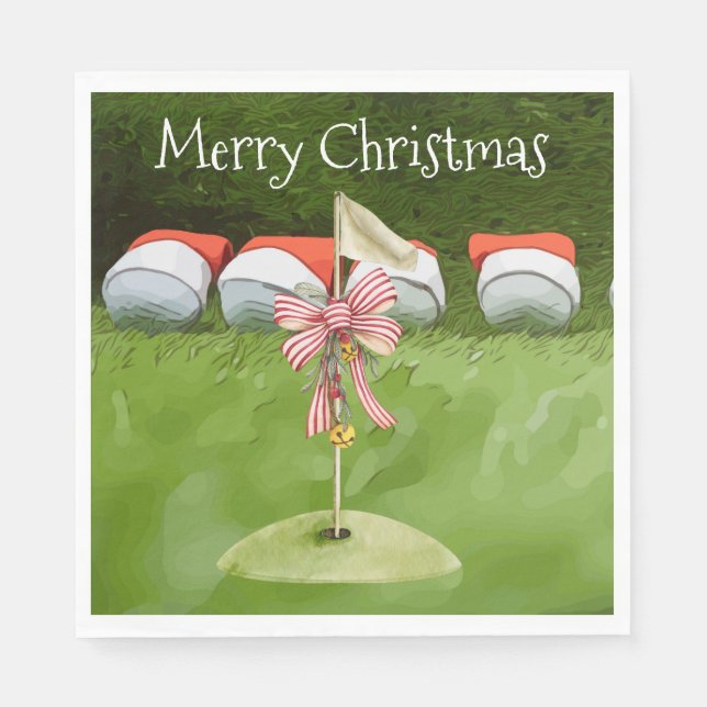 Golf Fahne Weihnachten mit vielen Ball Golfer Serviette (Vorderseite)