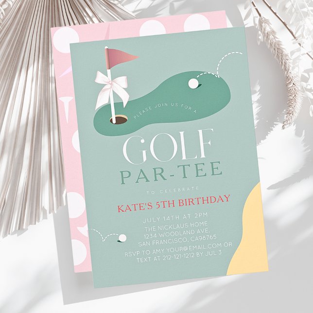 Golf Fairway Pink Flag Bow Girl's Birthday Par-Tee Einladung (Von Creator hochgeladen)