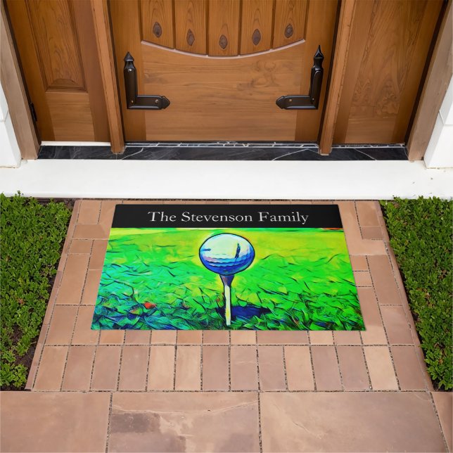 Golf Familie Name Sport Golfer farbenfroh Fußmatte (Außenbereich)