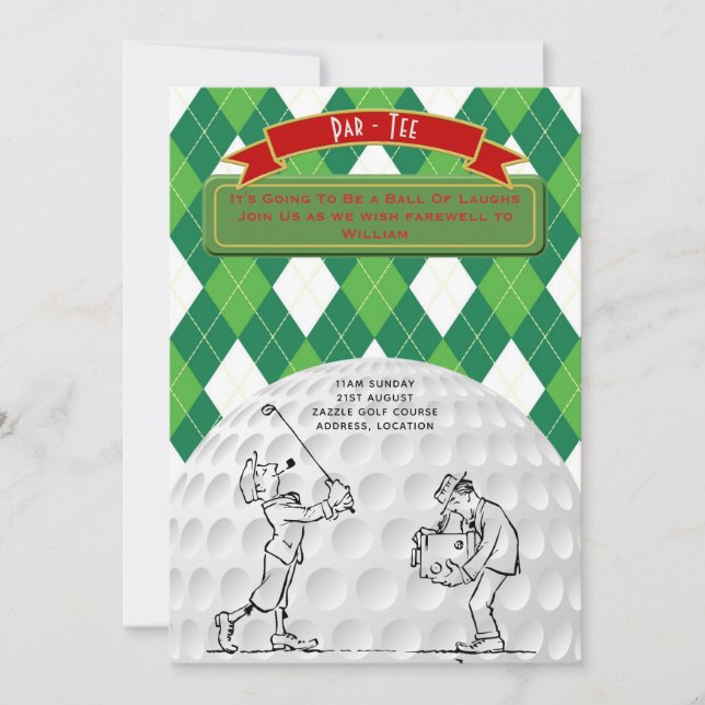 Golf FAREWELL Invitations Vintage Retro (Devant)