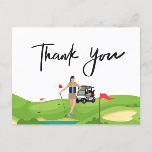 Golf femme carte de remerciements avec voiturette