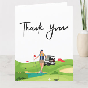Golf femme carte de remerciements avec voiturette