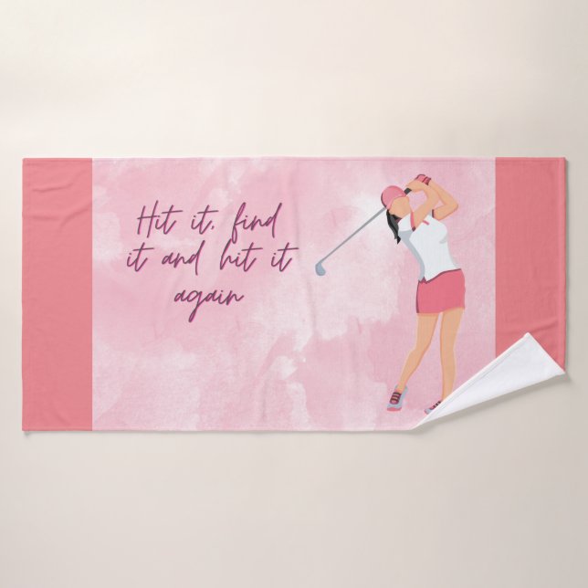 Golf femme golfeur sur arrière - plan rose   (Serviette de bain)