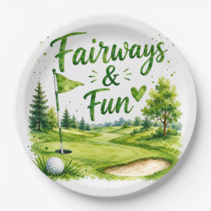 Golf-Flagge und Ball auf dem Golfplatz Pappteller