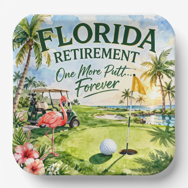 Golf Florida mit Flamingo-Motiv Pappteller (Vorderseite)