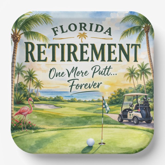 Golf Florida mit Flamingo-Motiv Pappteller (Vorderseite)