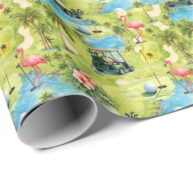 Golf Florida mit Flamingo-Ruhestand Geschenkpapier (Rolleneckpunkt)