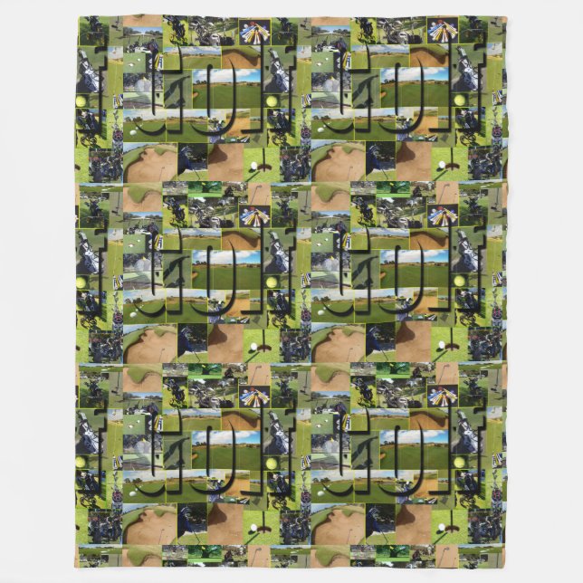 Golf-FotoCollage und -Logo, groß Fleecedecke (Vorderseite)