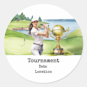 Golf-Frau auf dem Golfplatz Runder Aufkleber