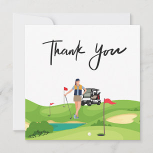 Golf Frau Dankeschön Karte mit Golfwagen auf Grün