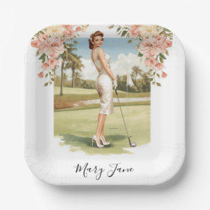 Golf Frau Golferin auf dem Golfplatz Brautkleid Pappteller