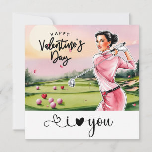 Golf Frau Golferin Golfen Valentinstag  Feiertagskarte