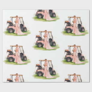Golf-Frau-Golferin & rosa Karre Junggesellinnenabs Geschenkpapier