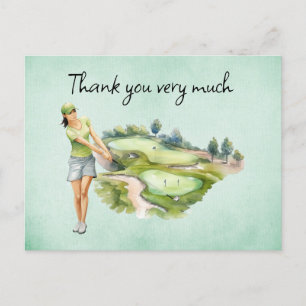 Golf Frau Golfspielerin auf dem Golfplatz Postkarte
