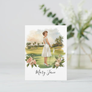 Golf Frau Golfspielerin auf Golfplatz Braut- Postkarte