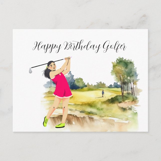 Golf-Frau spielt Golf Birthday Golfer Card Postkarte (Vorderseite)