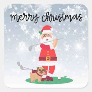 Golf Frohe Weihnachten mit dem Santa Claus Golfer Quadratischer Aufkleber