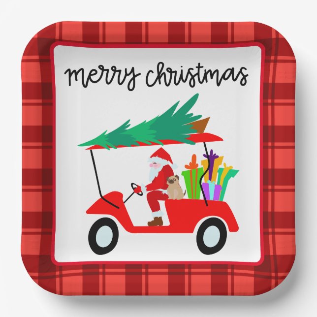 Golf Frohe Weihnachten mit dem Santa Rite Golfwage Pappteller (Vorderseite)