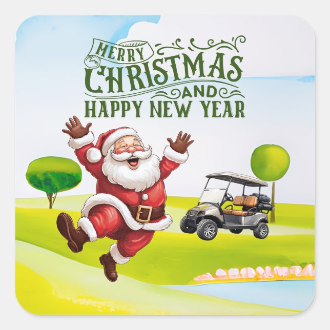 Golf Frohe Weihnachten mit dem Santa Rite Golfwage Quadratischer Aufkleber (Vorderseite)