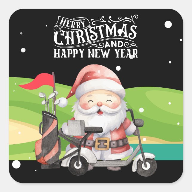 Golf Frohe Weihnachten mit dem Santa Rite Golfwage Quadratischer Aufkleber (Vorderseite)