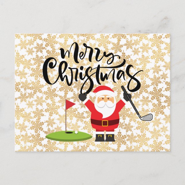 Golf Frohe Weihnachten mit dem Weihnachtsmann beim Postkarte (Vorderseite)